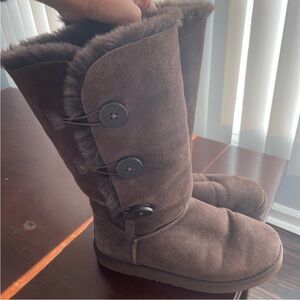 UGG Chocolate Suede Boots with Buttons